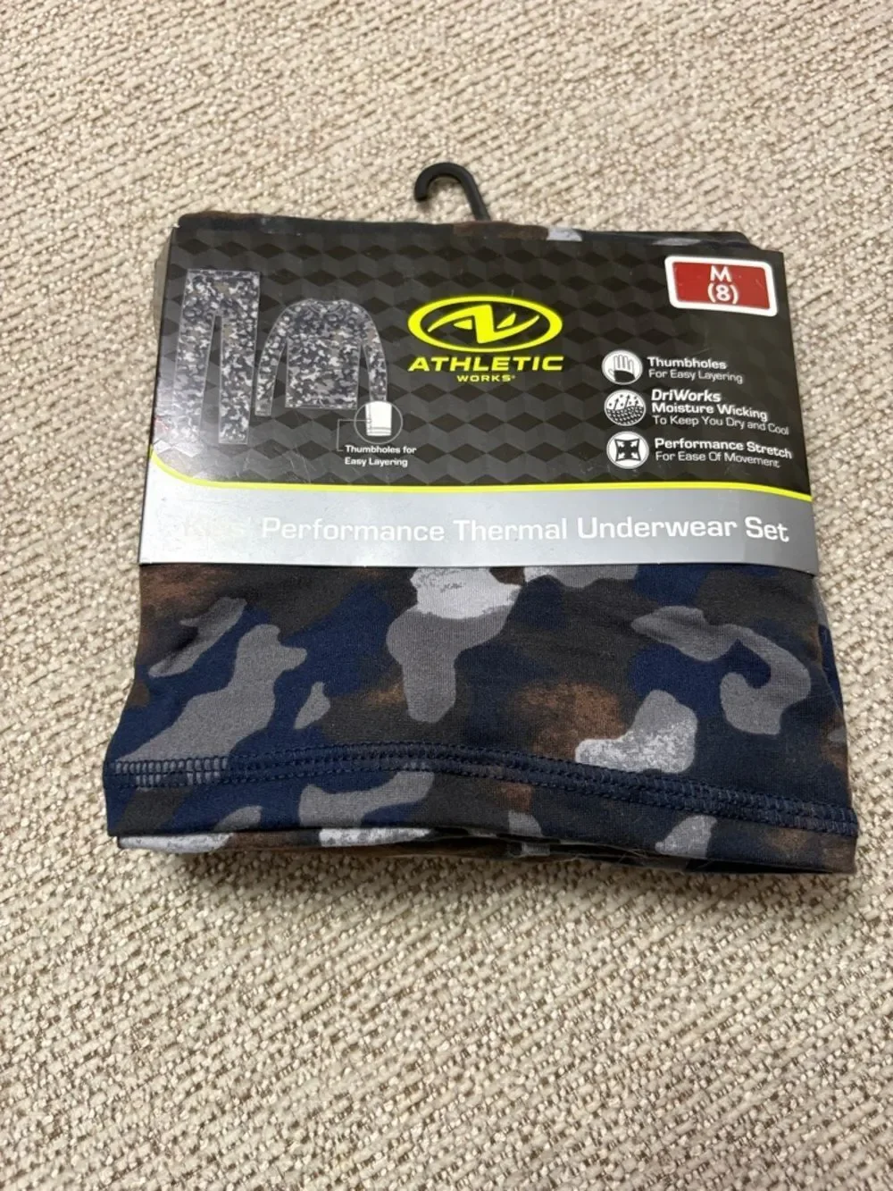 NWT 3 pairs Athletic Works Boys' Camo/ Black Thermals M size 8